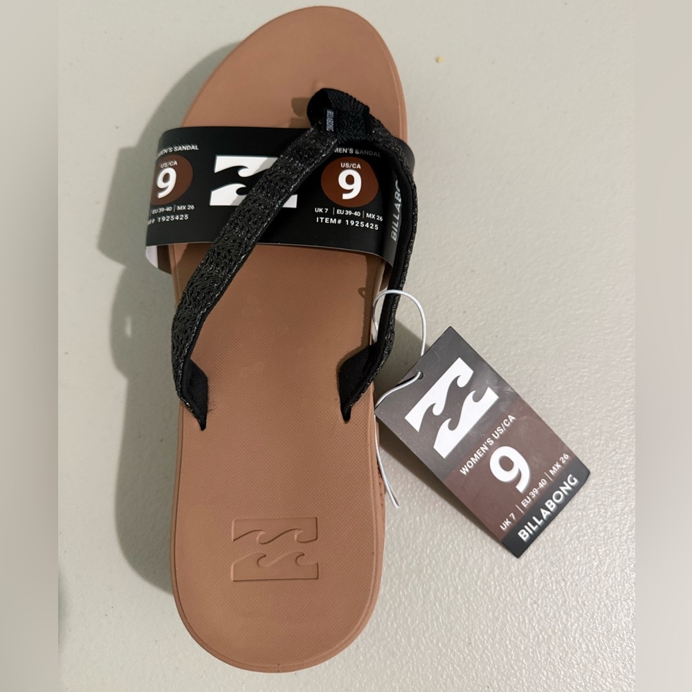 BILLABONG Black Tan Flip Flops Sandals Beach Summer Women's Size 9